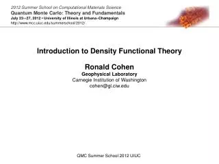 Introduction to Density Functional Theory Ronald Cohen Geophysical Laboratory