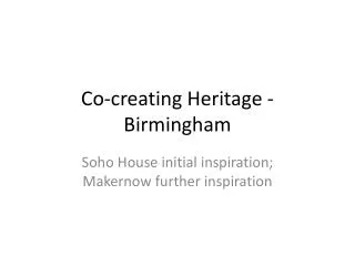 Co-creating Heritage - Birmingham