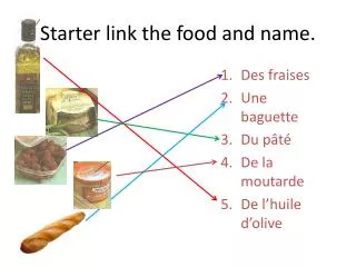 Starter link the food and name.