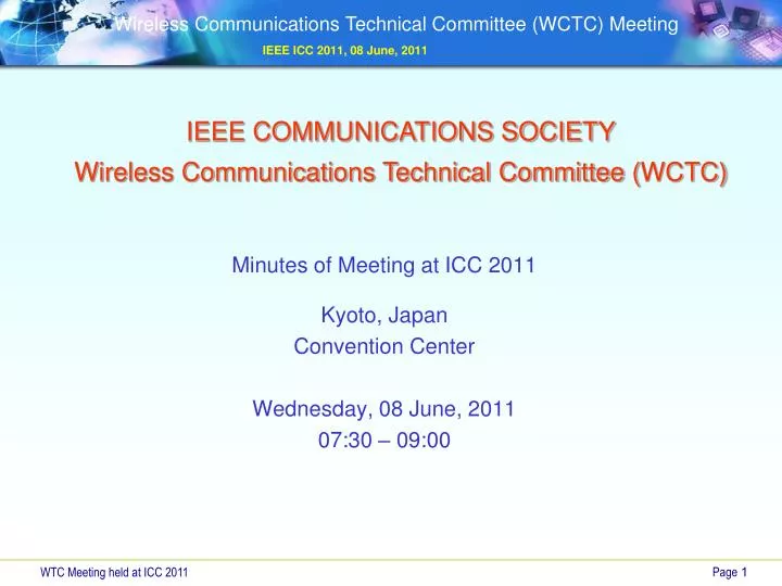 minutes of meeting at icc 2011 kyoto japan convention center wednesday 08 june 2011 07 30 09 00