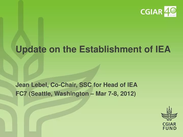 update on the establishment of iea