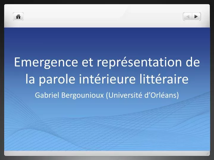 emergence et repr sentation de la parole int rieure litt raire