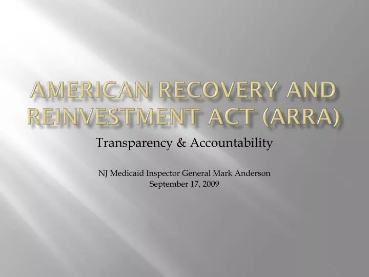 american recovery and reinvestment act arra