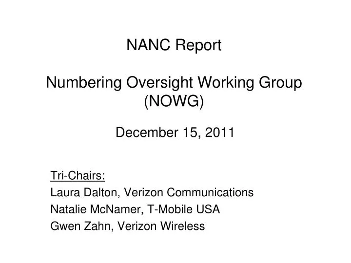 nanc report numbering oversight working group nowg