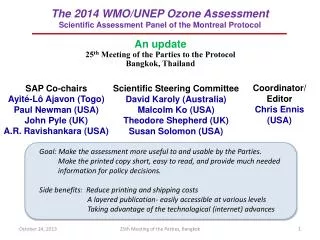 The 2014 WMO/UNEP Ozone Assessment Scientific Assessment Panel of the Montreal Protocol