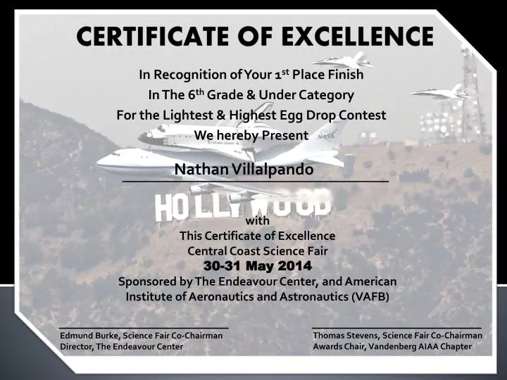 certificate of excellence