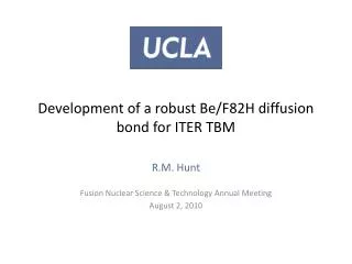 Development of a robust Be/F82H diffusion bond for ITER TBM