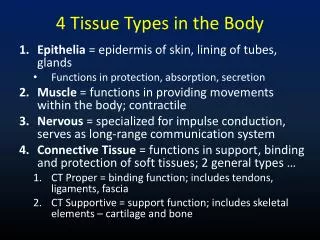 4 Tissue Types in the Body