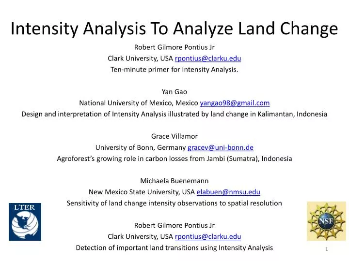 intensity analysis to analyze land change