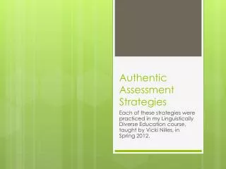 Authentic Assessment Strategies