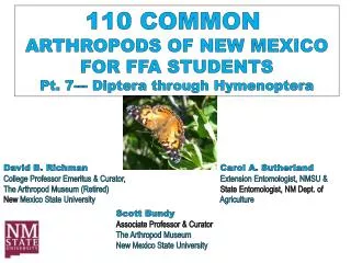110 COMMON ARTHROPODS OF NEW MEXICO FOR FFA STUDENTS Pt. 7--- Diptera through Hymenoptera