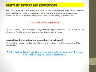 droits et devoirs des associations