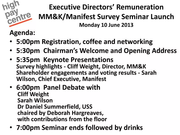 executive directors remuneration mm k manifest survey seminar launch monday 10 june 2013
