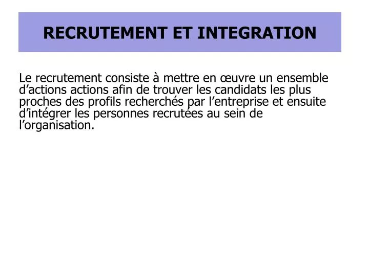 recrutement et integration