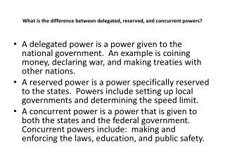 What is the difference between delegated, reserved, and concurrent powers?