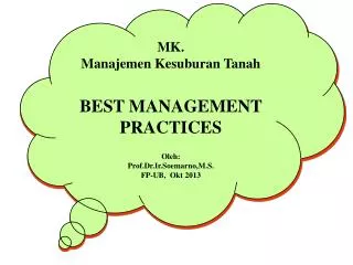 MK. Manajemen Kesuburan Tanah BEST MANAGEMENT PRACTICES Oleh : Prof.Dr.Ir.Soemarno,M.S .