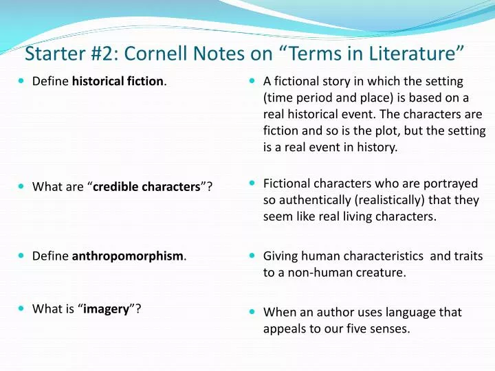 starter 2 cornell notes on terms in literature
