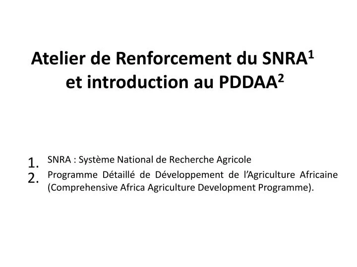 atelier de renforcement du snra 1 et introduction au pddaa 2
