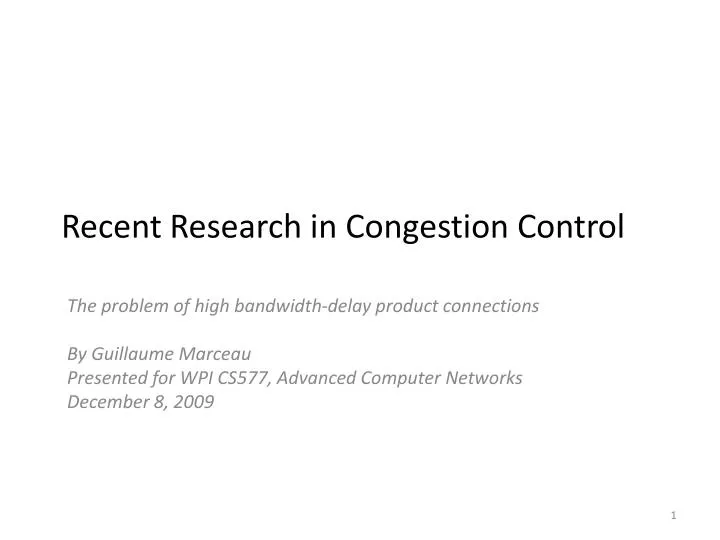 recent research in congestion control