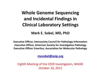 Whole Genome Sequencing and Incidental Findings in Clinical Laboratory Settings