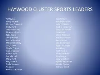 HAYWOOD CLUSTER SPORTS LEADERS