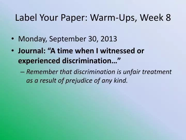 label your paper warm ups week 8