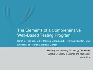 The Elements of a Comprehensive Web-Based Testing Program