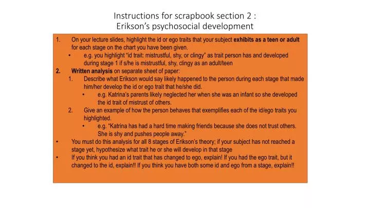 instructions for scrapbook section 2 erikson s psychosocial development