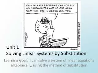 Unit 1 Solving Linear Systems by Substitution