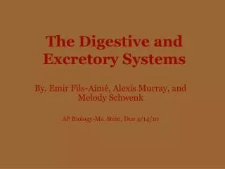 The Digestive and Excretory Systems