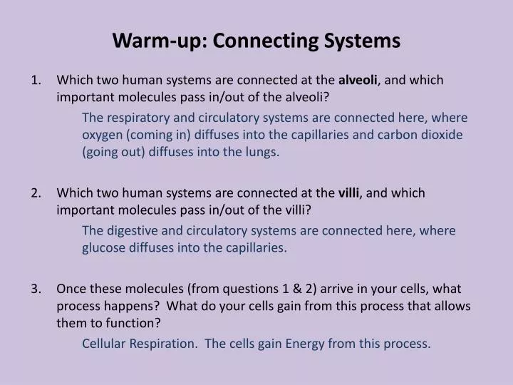 warm up connecting systems