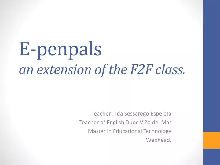 e penpals an extension of the f2f class