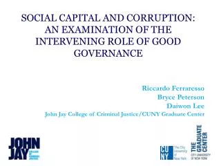 Social Capital and Corruption: An examination of the intervening role of Good Governance