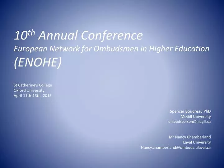 10 th annual conference european network for ombudsmen in higher education enohe