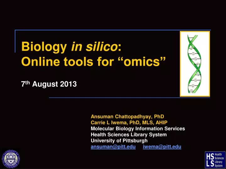 biology in silico online tools for omics 7 th august 2013