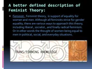 A better defined description of Feminist Theory: