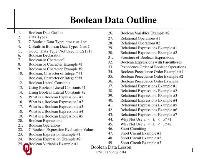boolean data outline