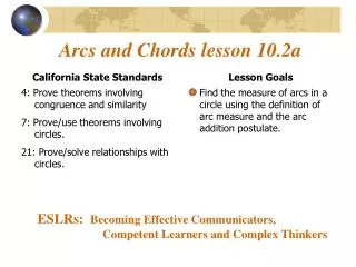 Arcs and Chords lesson 10.2a