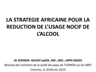 la strategie africaine pour la reduction de l usage nocif de l alcool