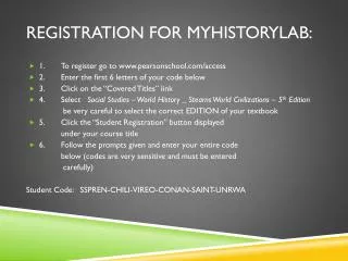 Registration for MyHistoryLab :