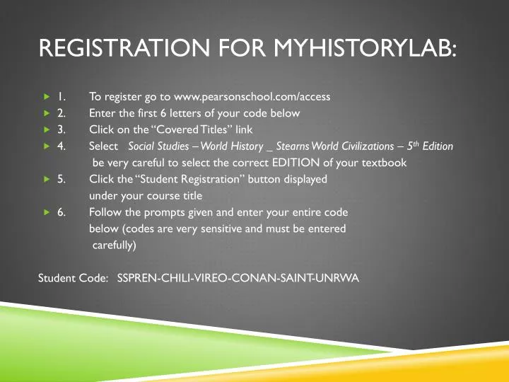 registration for myhistorylab