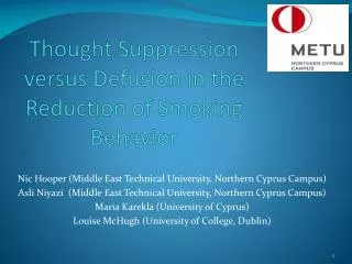 Thought Suppression versus Defusion in the Reduction of Smoking Behavior