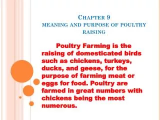 Chapter 9 meaning and purpose of poultry raising