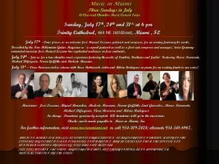 Music in Miami Three Sundays in July A Classical Chamber Music Concert Series