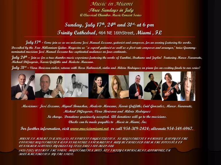 music in miami three sundays in july a classical chamber music concert series