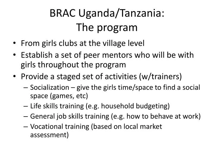 brac uganda tanzania the program