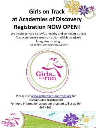 Girls on Track at Academies of Discovery Registration NOW OPEN!