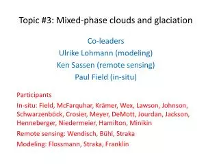 Topic #3: Mixed-phase clouds and glaciation