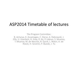 ASP2014 Timetable of lectures