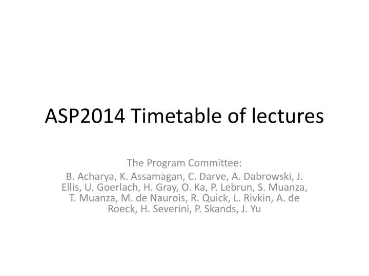 asp2014 timetable of lectures